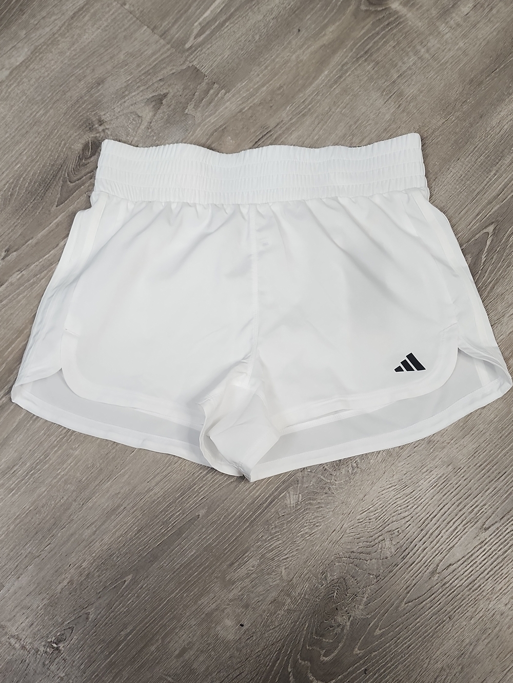 adidas Pacer High Rise Short White with Black Logo. Size Med. With 3 In. Inseam